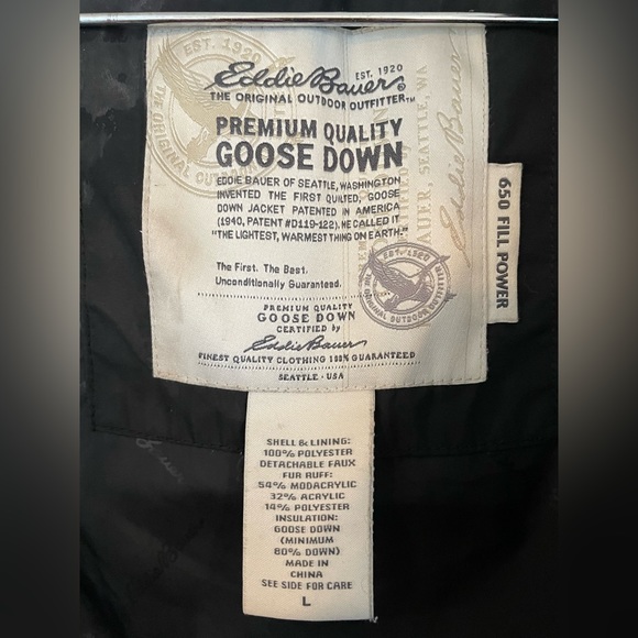 Eddie Bauer Waterproof Down Jacket Parka Faux Fur Hood 650 Fill Power - Picture 3 of 9